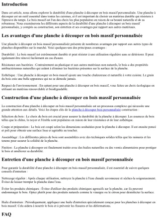 La Durabilité d'une Planche à Découper en Bois Massif Personnalisée