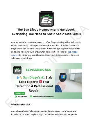 Ultimate Guide to Slab Leak Repair in San Diego: Protect Your Home Today!