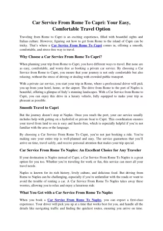 Car Service From Rome To Capri Your Easy, Comfortable Travel Option