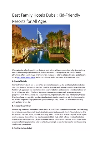 Best Family Hotels  Dubai: Kid-Friendly Resorts for All Ages