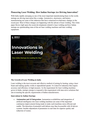 Pioneering Laser Welding How Indian Startups Are Driving Innovation
