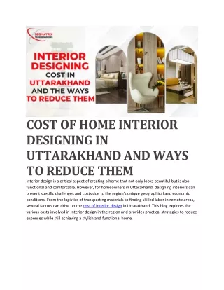 Cost of Home Interior Designing in Uttarakhand and Ways to Reduce Them