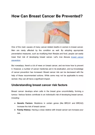 How Can Breast Cancer Be Prevented