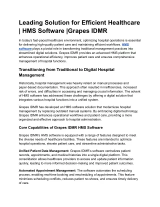 Leading Solution for Efficient Healthcare _ HMS Software _Grapes IDMR
