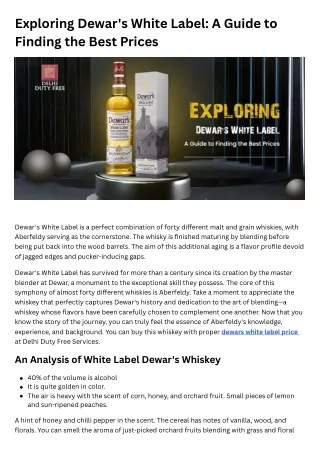 Exploring Dewar’s White Label: A Guide to Finding the Best Prices