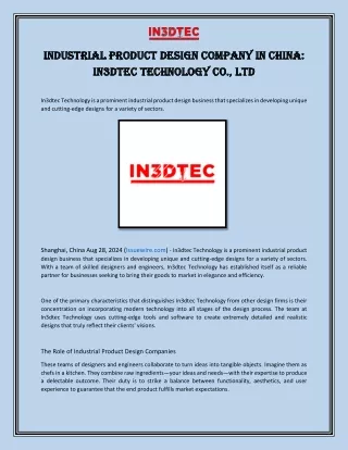 Industrial Product Design Company in China: In3dtec Technology co., Ltd