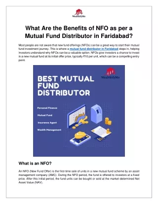 What Are the Benefits of NFO as per a Mutual Fund Distributor in Faridabad