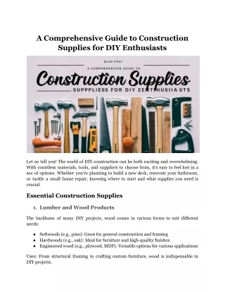 A Comprehensive Guide to Construction Supplies for DIY Enthusiasts