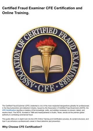 Certified Fraud Examiner CFE Certification and Online Training