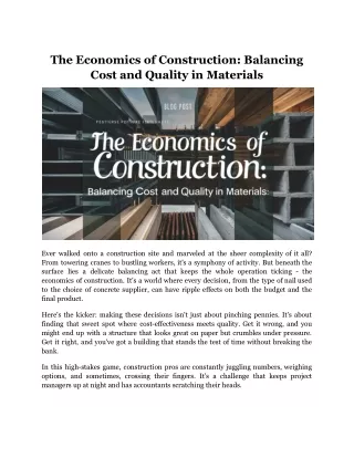 The Economics of Construction_ Balancing Cost and Quality in Materials