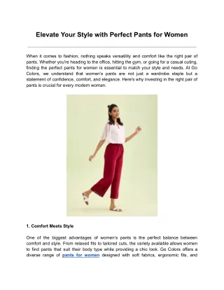 Elevate Your Style with Perfect Pants for Women