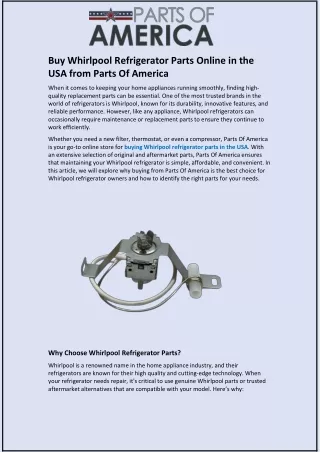Buy Whirlpool Refrigerator Parts Online in the USA from Parts Of America