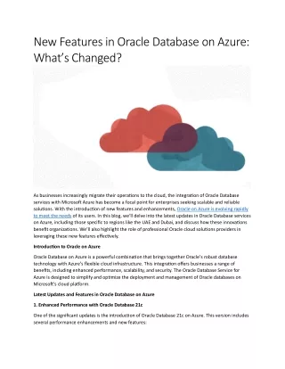 New Features in Oracle Database on Azure - What’s Changed