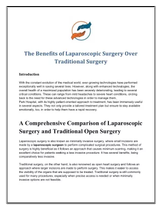 The Benefits of Laparoscopic Surgery Over Traditional Surgery