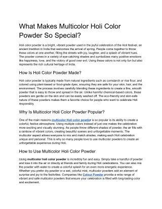 What Makes Multicolor Holi Color Powder So Special