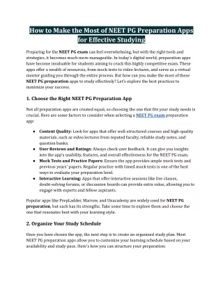 How to Make the Most of NEET PG Preparation Apps for Effective Studying
