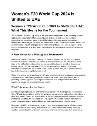 Women's T20 World Cup 2024 Is Shifted to UAE