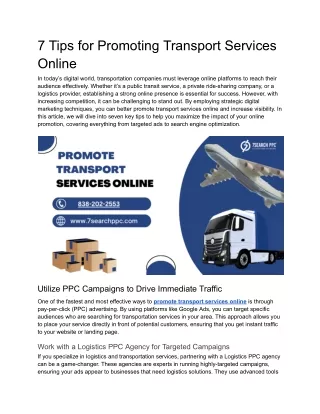 7 Tips for Promoting Transport Services Online