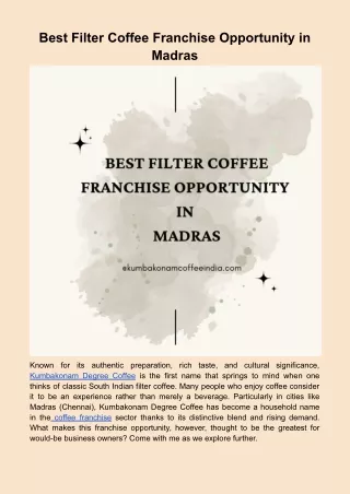 Best Filter Coffee Franchise Opportunity in Madras