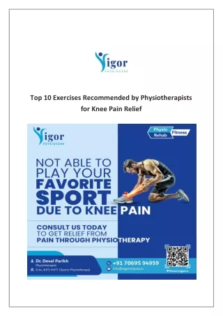 Top 10 Exercises Recommended by Physiotherapists for Knee Pain Relief