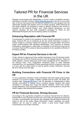 Tailored PR for Financial Services in the UK