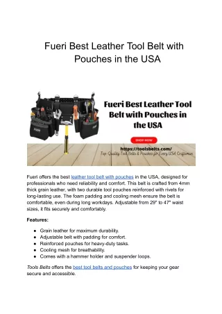 Fueri Best Leather Tool Belt with Pouches in the USA