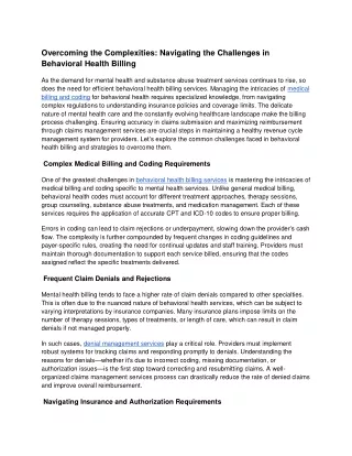 Navigating the Challenges in Behavioral Health Billing