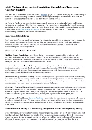 Math Matters: Strengthening Foundations through Math Tutoring at Gateway Academy
