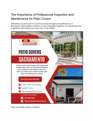 The Importance of Professional Inspection and Maintenance for Patio Covers in Sacramento