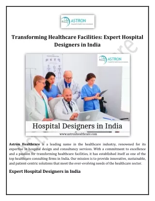 Transforming Healthcare Facilities Expert Hospital Designers in India