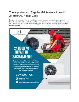 The Importance of Regular Maintenance to Avoid 24-Hour AC Repair Calls