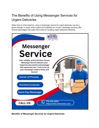 The Benefits of Using Messenger Services for Urgent Deliveries
