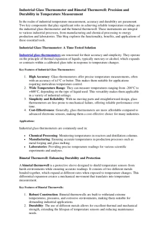 Industrial Glass Thermometer and Bimetal Thermowell