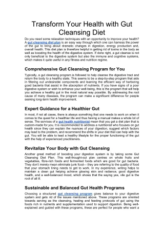 Transform Your Health with Gut Cleansing Diet