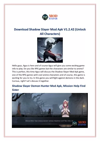 Download Shadow Slayer Mod Apk V1.2.42 (Unlock All Characters)