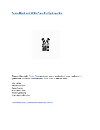 Panda Black and White Films For Hydroponics