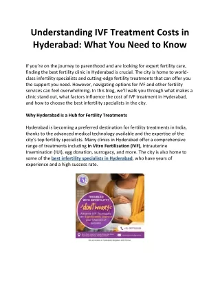 Understanding IVF Treatment Costs in Hyderabad What You Need to Know