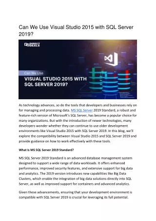 Can We Use Visual Studio 2015 with SQL Server 2019