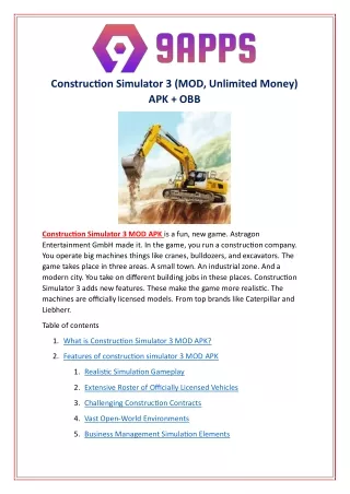 Construction Simulator 3 (MOD, Unlimited Money) APK   OBB