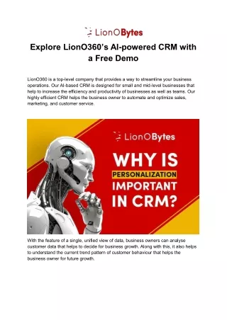 Explore LionO360’s AI-powered CRM with a Free Demo