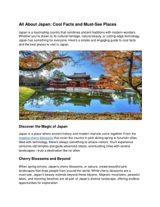 Discover Cool Facts and Exciting Places to Explore in Japan from Cherry Blossoms to Hidden Gems