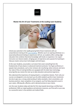 Master the Art of Laser Treatments at the Leading Laser Academy