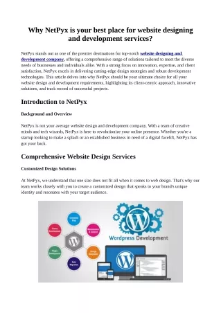 Why NetPyx is your best place for website designing and development services?