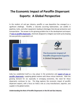 The Economic Impact of Paraffin Dispersant Exports  A Global Perspective