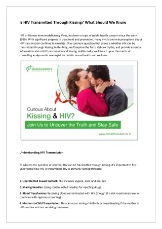 Is HIV Transmitted Through Kissing- Explore Expert Advice