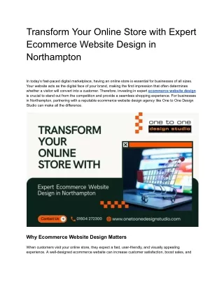 Transform Your Online Store with Expert Ecommerce Website Design in Northampton