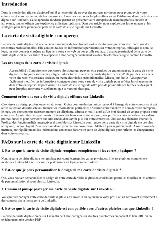 La carte de visite digitale : un moyen efficace de promouvoir votre entreprise s