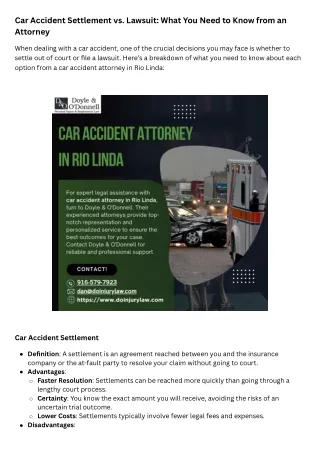 Car Accident Settlement vs. Lawsuit What You Need to Know from an Attorney