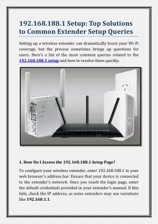 192.168.188.1 Setup – The Most Common Queries Related To Extender Setup