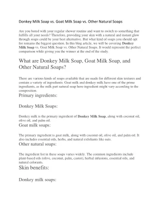 Donkey Milk Soap vs. Goat Milk Soap vs. Other Natural Soaps